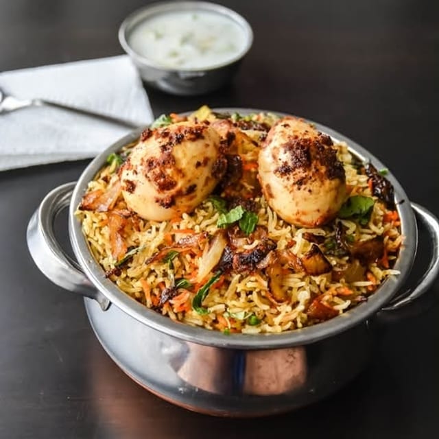 Egg Hyderabadi Dum Biryani.